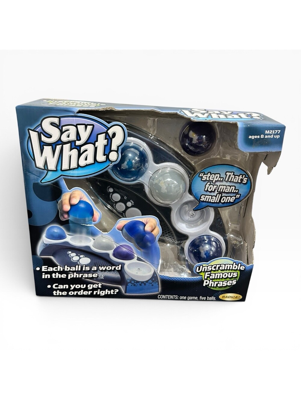 RARE Radica SAY WHAT? Famous Unscramble Phrase Game Black Ver NEW Box Stains